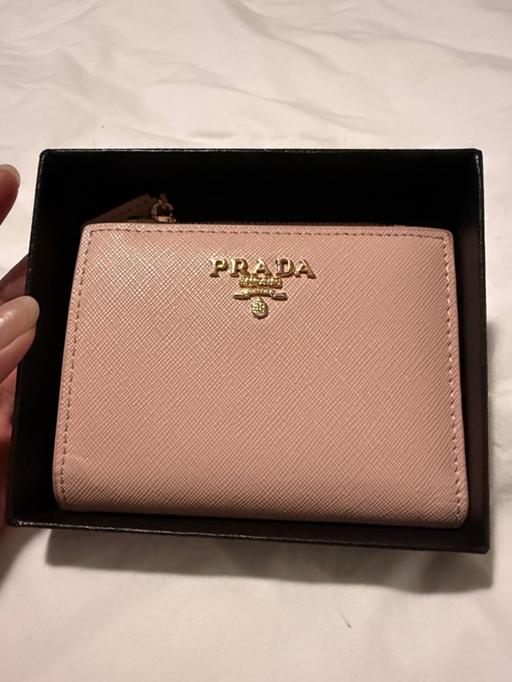 Prada Pink Saffiano Zip-Around Compact Wallet